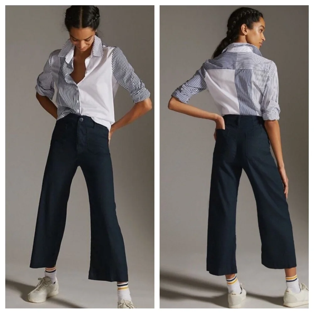 ANTHROPOLOGIE MAEVE The Collette Cropped Wide Leg Pants Size 12